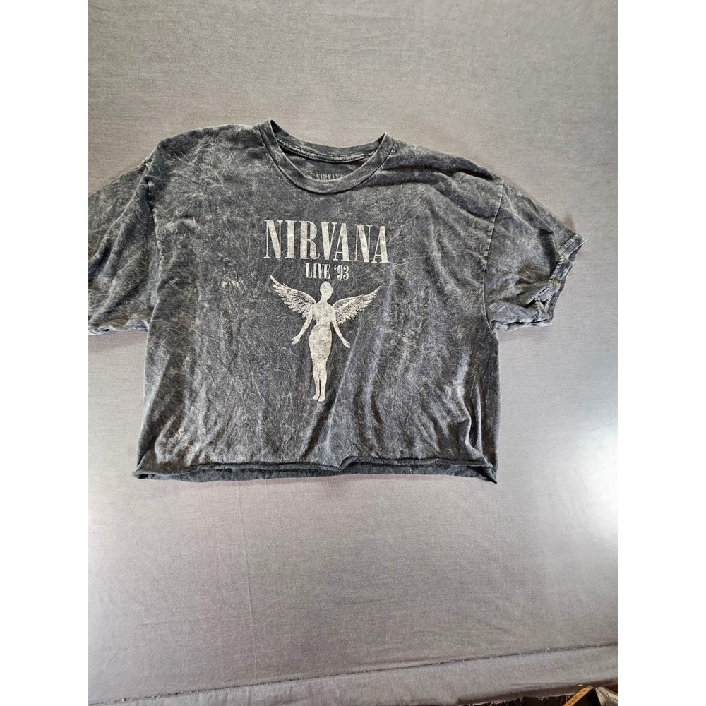 Nirvana Live 93 In Utero Tour Graphic Crop Top Acid Wash Gray XL